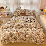 Cotton Lace Three-piece Garden Floral Bed Sheet